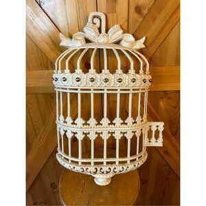 LARGE VINTAGE WHITE RESIN BIRD CAGE WALL HANGING ~ UNIVERSAL STATUARY 1974